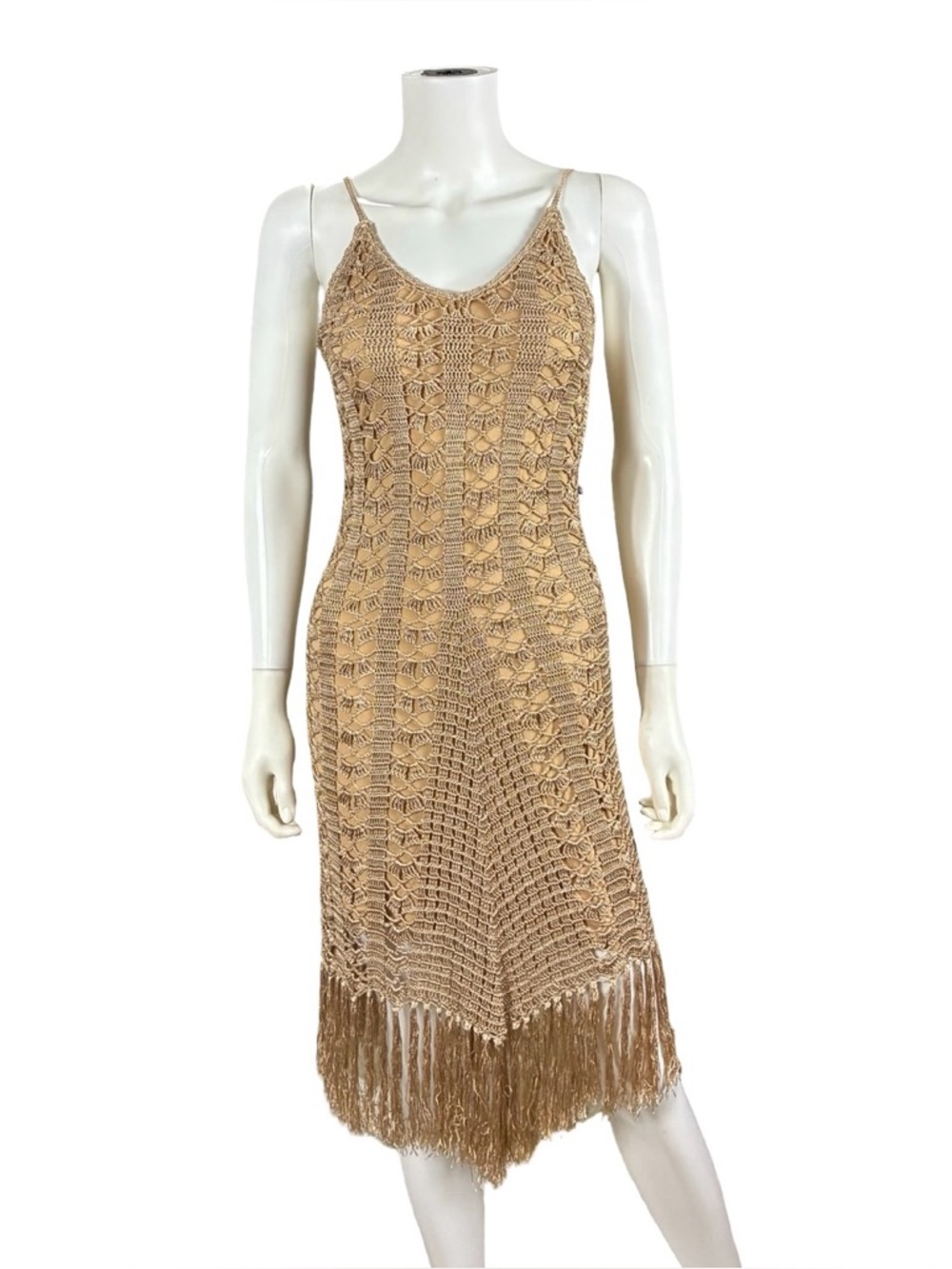 Venus Tan Crochet Fringe Dress